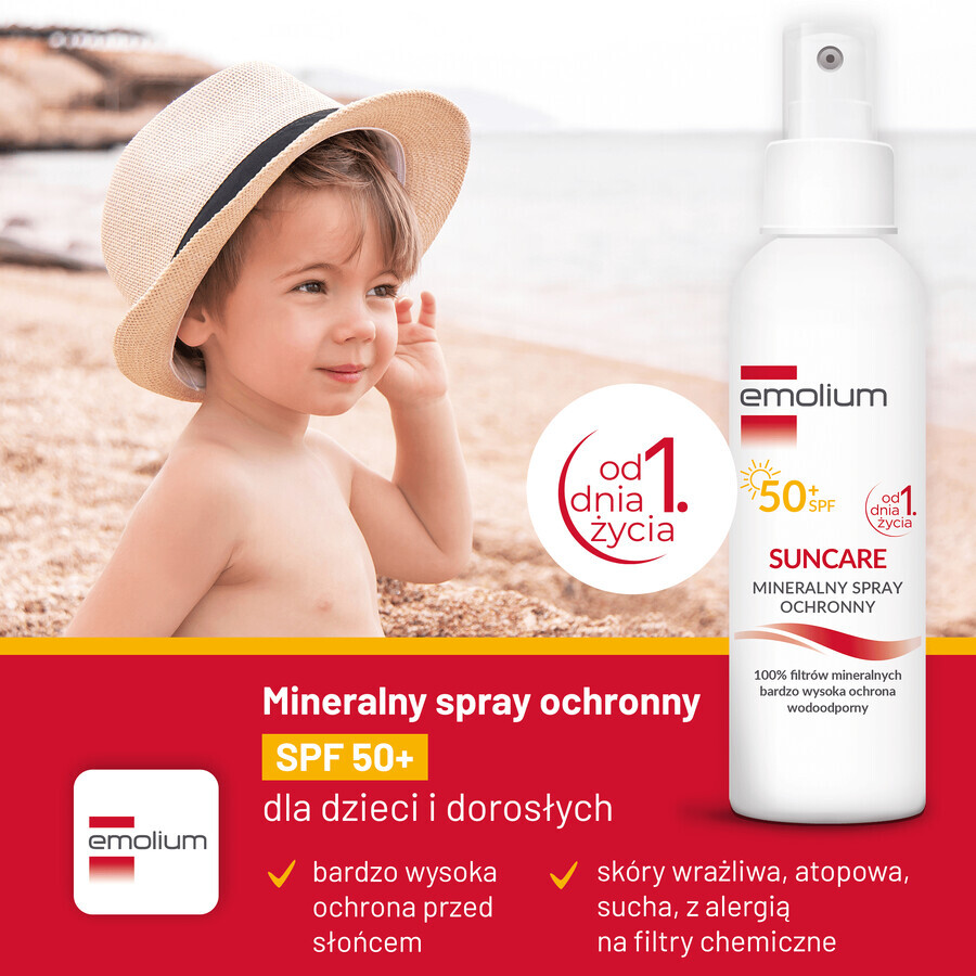 Emolium Suncare set, minerale beschermingsspray voor kinderen vanaf dag 1 en volwassenen, SPF 50+, 2 x 100 ml + gratis strandbal