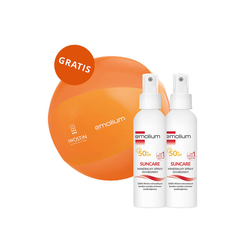 Emolium Suncare set, minerale beschermingsspray voor kinderen vanaf dag 1 en volwassenen, SPF 50+, 2 x 100 ml + gratis strandbal