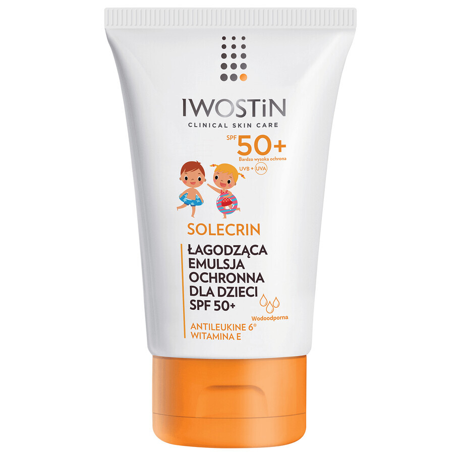 Set Iwostin Solecrin, emulsión protectora ligera para niños mayores de 6 meses, SPF 50+, 2 x 100 ml + pelota de playa de regalo