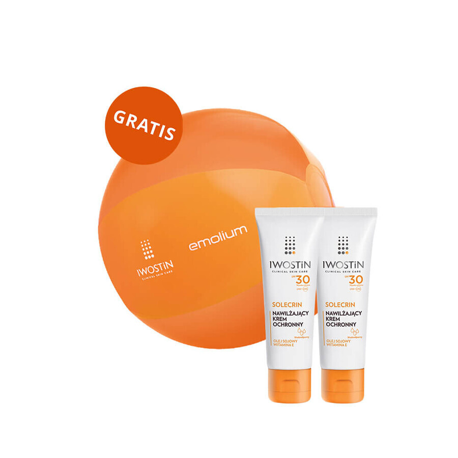 Set Iwostin Solecrin, cremă hidratantă de protecție pentru copii cu vârsta peste 6 luni, SPF 30, 2 x 50 ml + minge de plajă gratuită