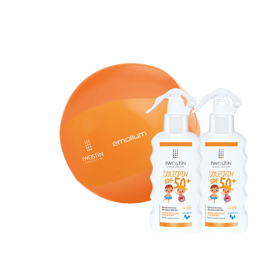 Iwostin Solecrin Set, Schutzspray für Kinder, SPF 50+, 2 x 175 ml + Strandball gratis