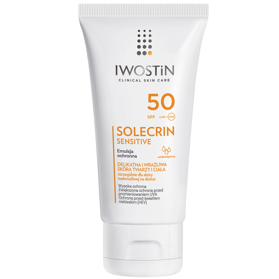 Iwostin Solecrin Sensitive set, emulsione protettiva SPF 50, pelle sensibile, 2 x 100 ml + pallone da spiaggia in omaggio