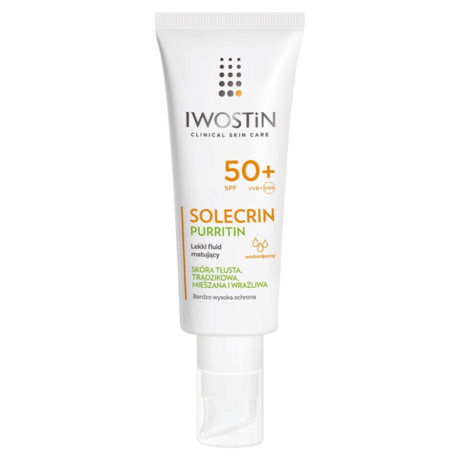 Iwostin Solecrin Purritin set, licht matterende fluid, SPF 50+, 2 x 40 ml + gratis strandbal