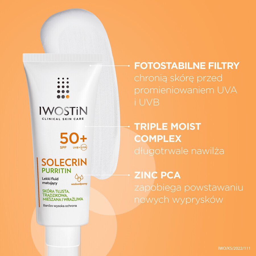 Iwostin Solecrin Purritin set, licht matterende fluid, SPF 50+, 2 x 40 ml + gratis strandbal