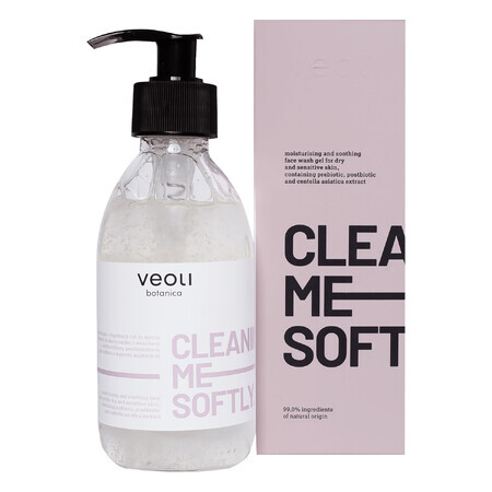 Veoli Botanica Cleaning Me Softy, hydraterende en verzachtende face wash gel voor de droge en gevoelige huid, 190 ml