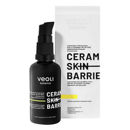 Veoli Botanica Ceramide Skin Barrier, crema regeneradora y reconstructora con ceramidas NP, AP y EOP, colesterol y ácidos grasos, 40 ml