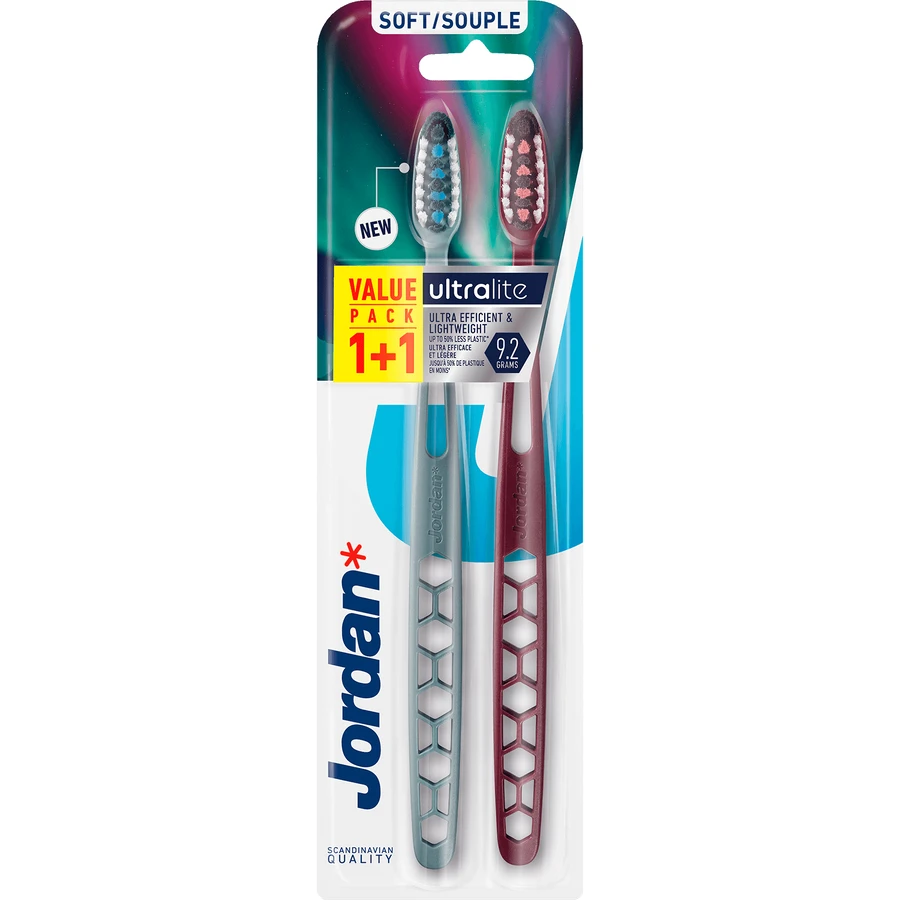 Jordan Ultralite Soft, brosse à dents, souple, 2 pièces