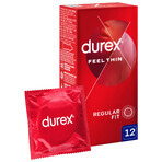 Durex Feel Thin Classic, preservativi con più lubrificante, sottili, 12 pezzi