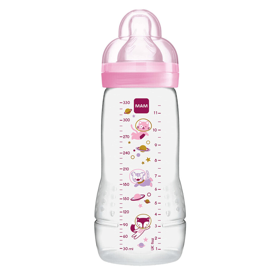 MAM Easy Active, sticlă, Space Adventure, fetiță, de la 4 luni, 330 ml