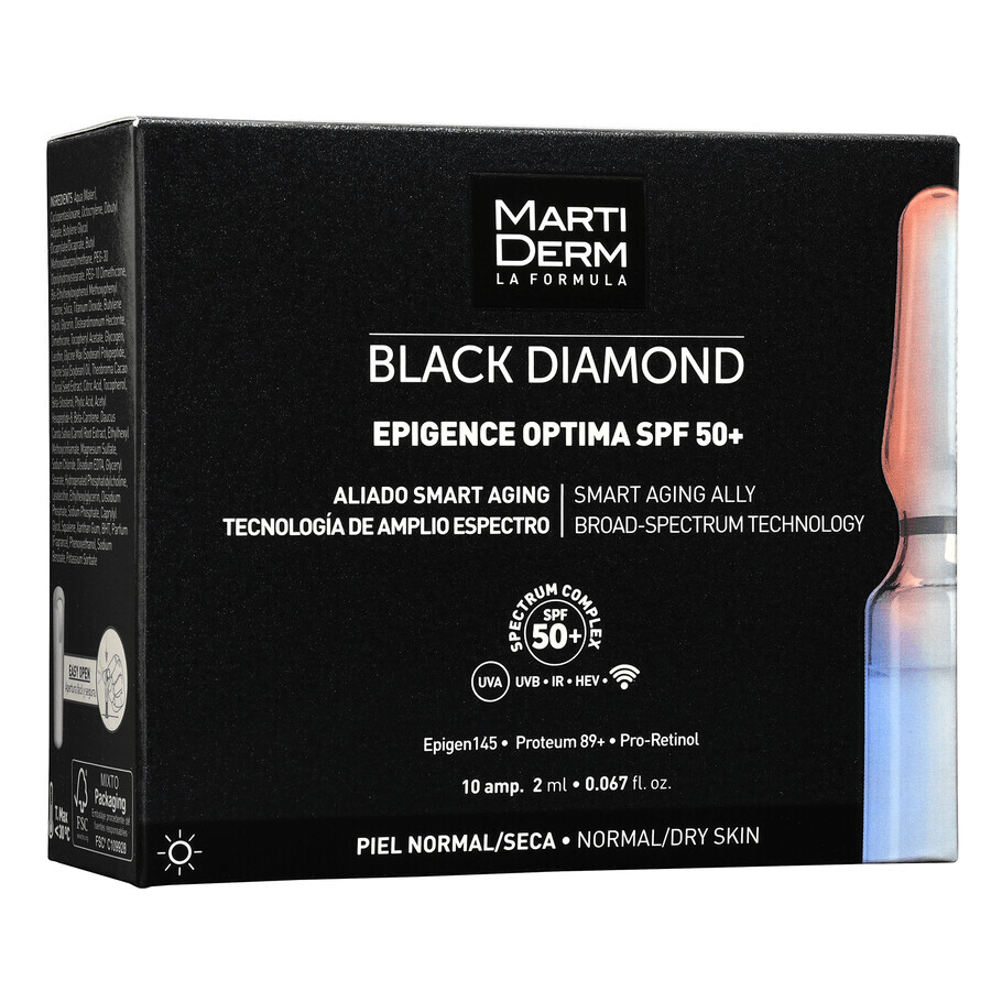 MartiDerm Black Diamond Epigence Optima, ser anti-îmbătrânire, SPF 50+, 2 ml x 10 fiole