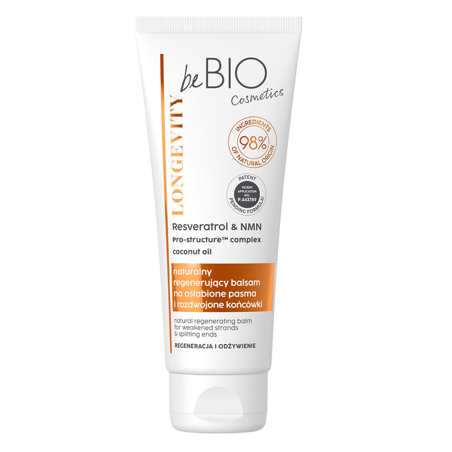 beBIO Cosmetics Longevidad, bálsamo regenerador natural para cabellos debilitados y puntas abiertas, 75 ml