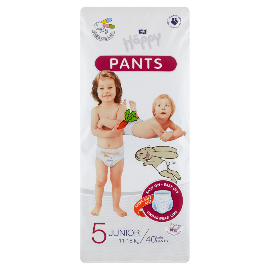 Bella Baby Happy Pants, pantalones pañales, talla 5 Junior, 11-18 kg, 40 piezas