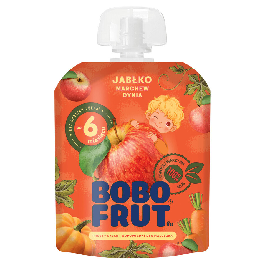 Bobo Frut Desert într-un tub, măr, morcov, dovleac, după 6 luni, 90 g