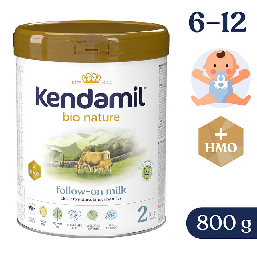 Kendamil Bio Nature 2 HMO+, leche de continuación, después de 6 meses, 800 g