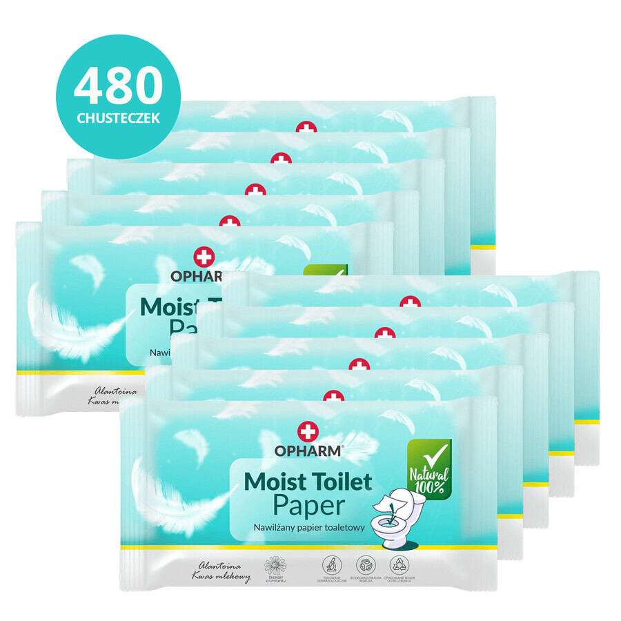 Opharm Feuchtes Toilettenpapier Set, feuchtes Toilettenpapier, 10 x 48 Stück