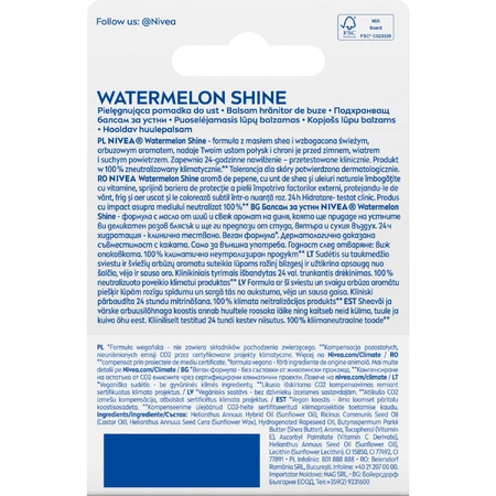 Nivea, Rouge à lèvres, Watermelon Shine, pastèque, 1 pièce