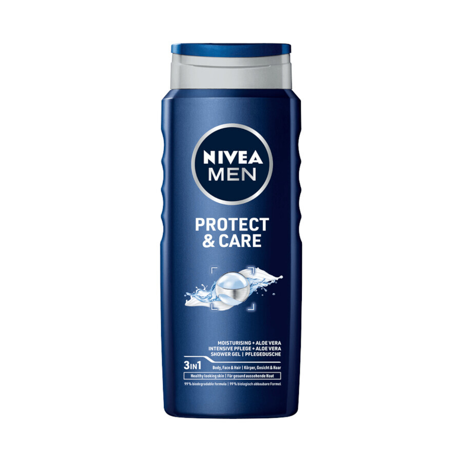 Set Nivea Men Protect &amp; Care, gel de duș 3 în 1 pentru față, corp și păr, 250 ml + antiperspirant roll-on, 48h, 50 ml + cremă pentru față, corp și mâini, 75 ml