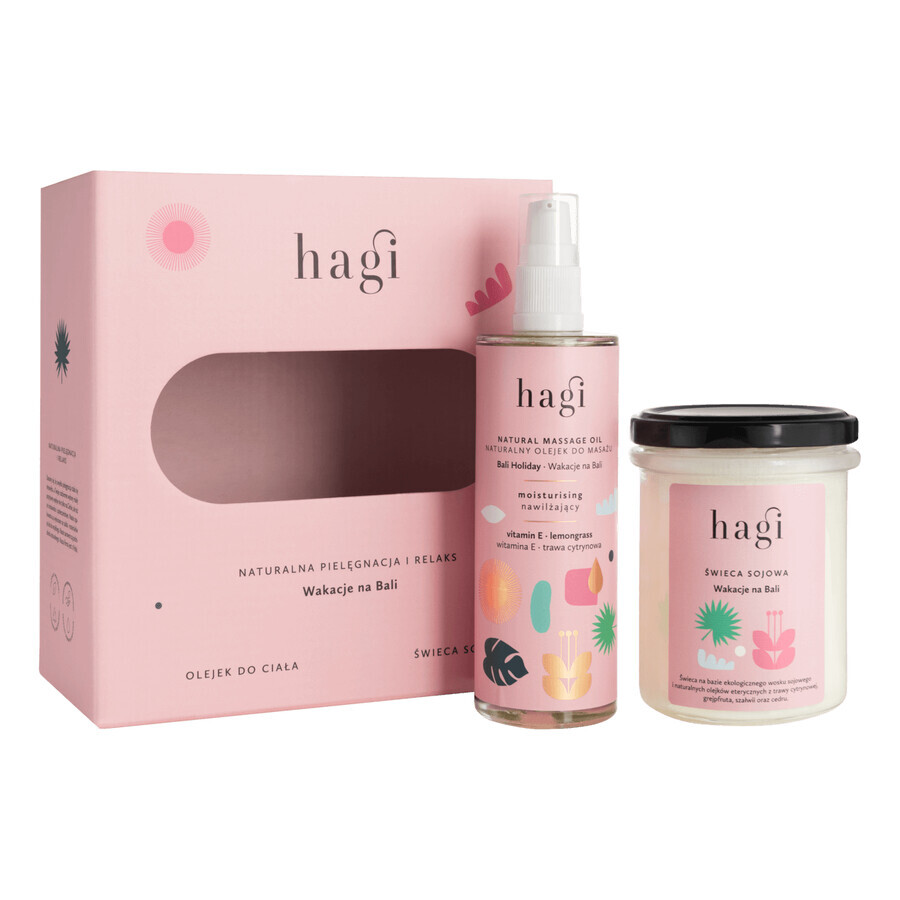 Hagi vakantie in Bali set, lichaamsolie, 100 ml + sojakaars, 215 ml