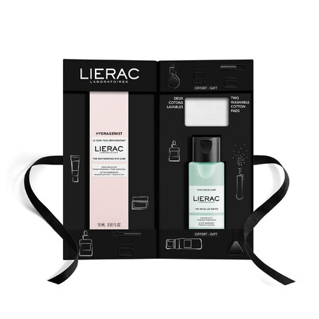 Set Lierac Hydragenist, crema per il contorno occhi, 15 ml + acqua micellare, 50 ml + dischetti cosmetici, 2 pezzi in regalo