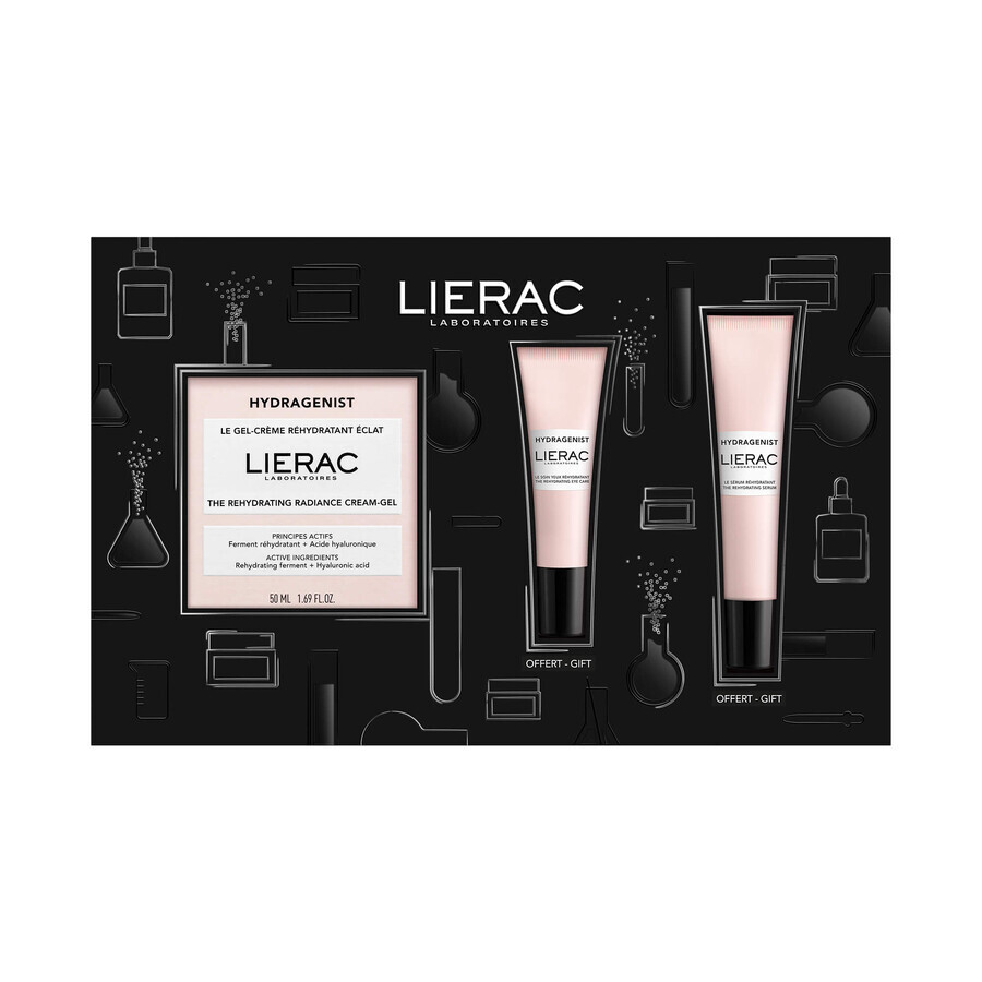 Lierac Hydragenist set, crème-gel hydratante illuminante, 50 ml + sérum, 15 ml + crème pour les yeux, 7,5 ml en cadeau