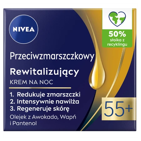 Nivea, krem przeciwzmarszczkowy rewitalizujący 55+, na noc, 50 ml: ceny i cechy