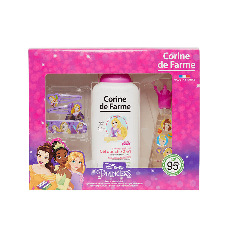 Corine De Farme Disney Princess Set, Eau de Toilette, 30 ml + Duschgel, 300 ml + Haarspangen, 2 Stück + Armband, 1 Stück