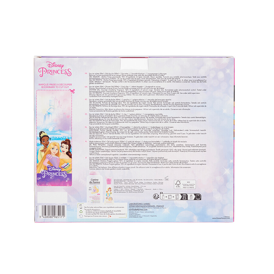 Corine De Farme Disney Princess Set, Eau de Toilette, 30 ml + Duschgel, 300 ml + Haarspangen, 2 Stück + Armband, 1 Stück