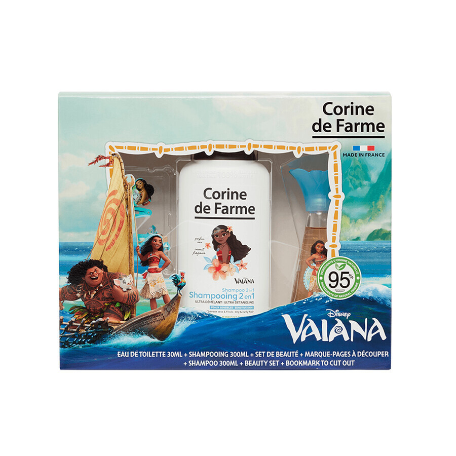 Set Corine De Farme Disney Vaiana, apă de toaletă, 30 ml + gel de duș, 300 ml + agrafe de păr, 2 bucăți + brățară, 1 buc 