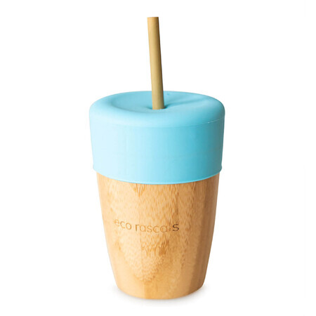 Ecorascals Bamboo Mug with Tube and Silicone Lid, Blue, 240ml