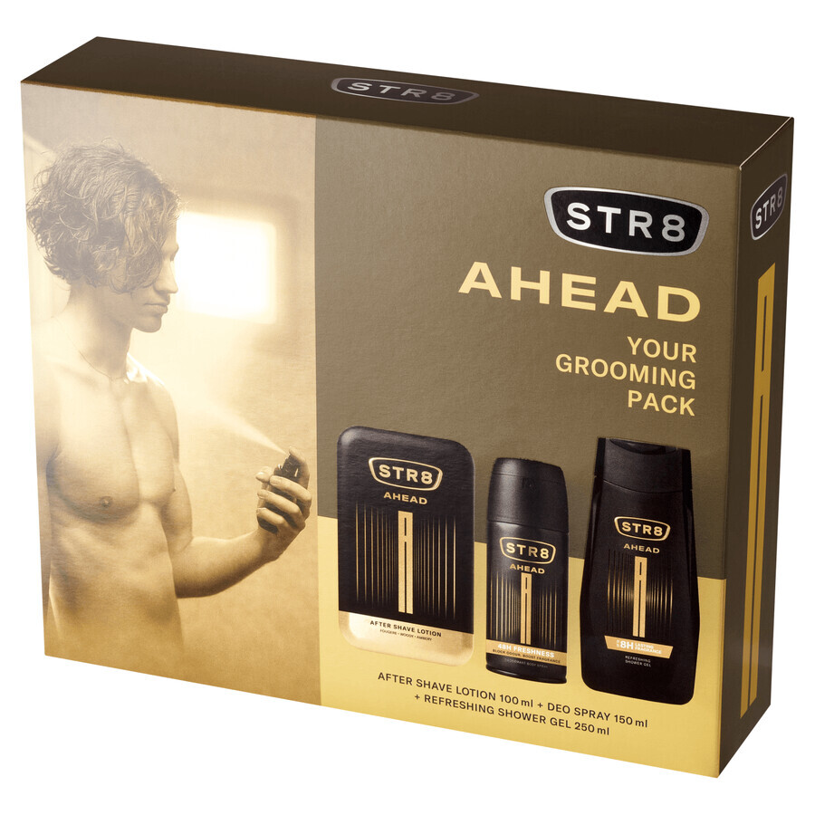 STR8 Set Ahead, aftershave, 100 ml + deodorant spray, 150 ml + gel de duș, 250 ml