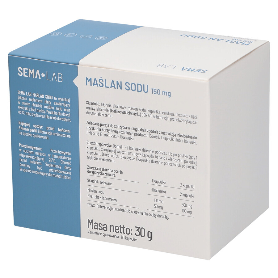 SEMA LAB Butirat de sodiu 150 mg, 60 capsule cu eliberare întârziată