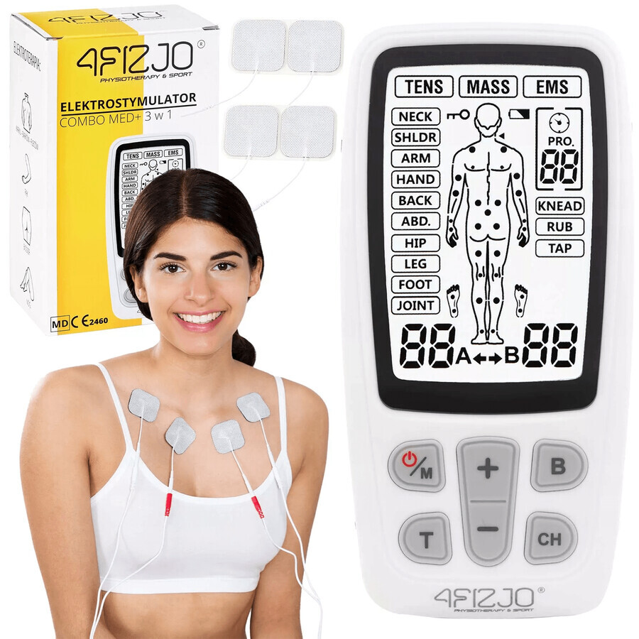 4Fizjo Combo Med +, 3-in-1 TENS, EMS, MASS electrostimulator, cu baterie