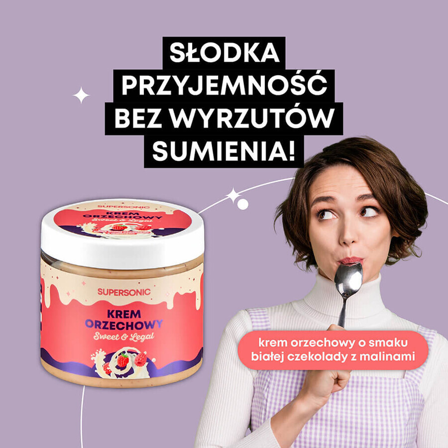 Supersonic, cremă de alune, aromă de ciocolată albă cu zmeură, 160 g