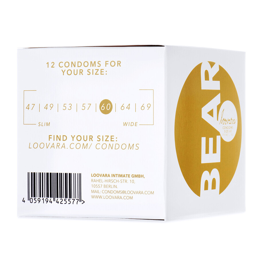 Loovara Bear, classic condoms, 60 mm, 12 pieces