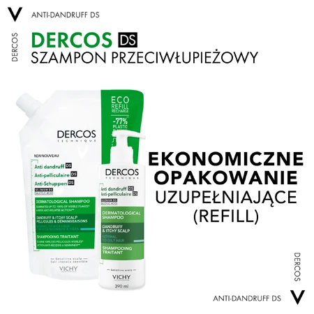 Rezervă eco șampon anti-mătreață pentru păr normal-gras Dercos, 500 ml, Vichy  