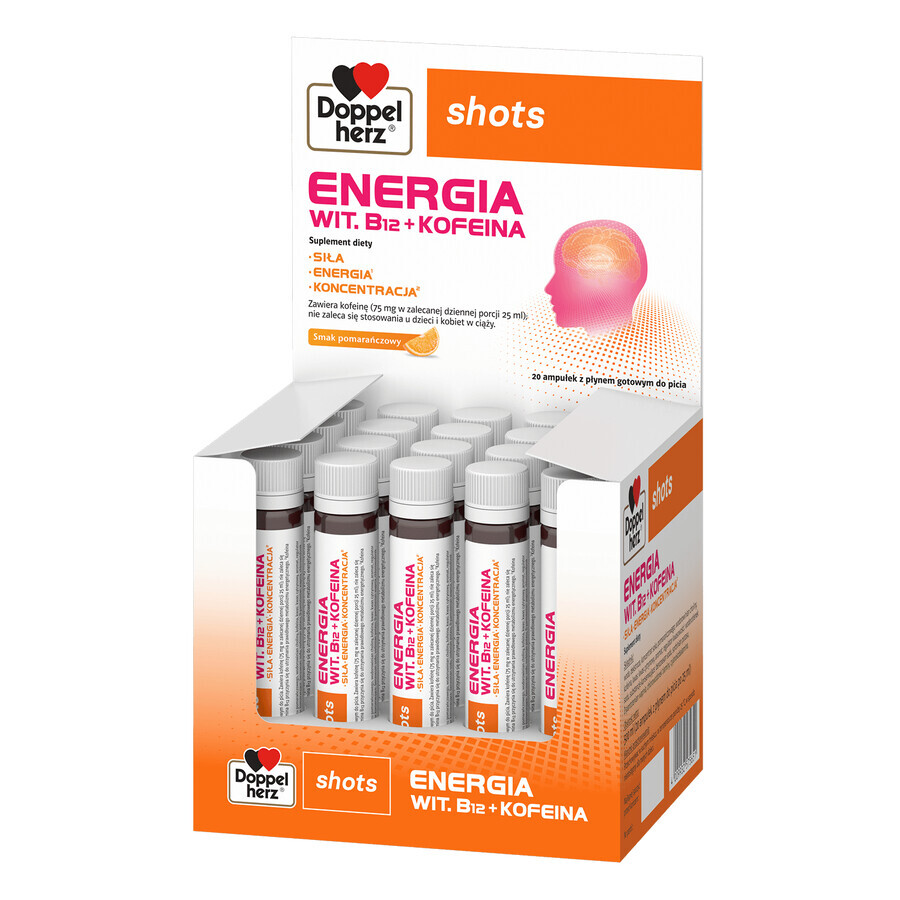 Doppelherz Shots Energy, flüssig, Orangengeschmack, 25 ml x 20 Ampullen