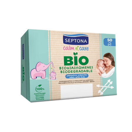 Septona Baby Calm n Care Bio, biologisch afbreekbare wattenstaafjes voor baby's, 50 stuks