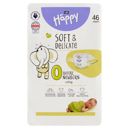 Bella Baby Happy, pannolini, taglia 0 prima del neonato, fino a 2 kg, 46 pz.