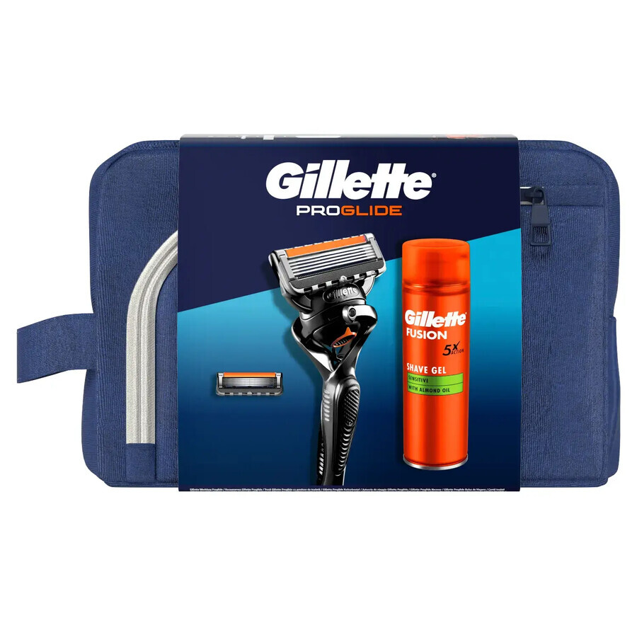 Gillette Proglide Set, scheermes, 1 st + mesje, 1 st + scheergel, 200 ml + cosmetisch tasje, 1 st