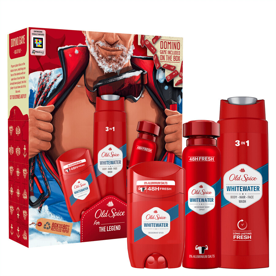 Old Spice Alpinist set, desodorante, spray, Whitewater, 150 ml + desodorante en barra, Whitewater, 50 ml + gel de ducha, Whitewater, 250 ml