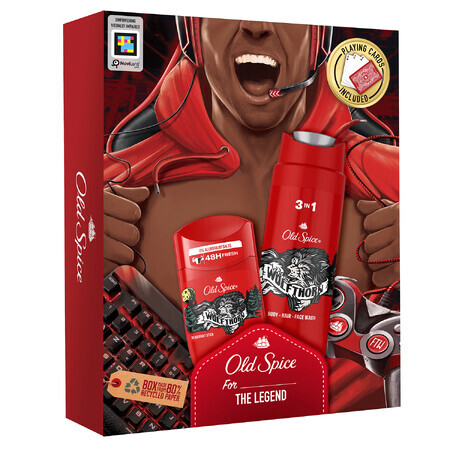 Old Spice Gamer set, déodorant en stick, épine de loup, 50 ml + gel douche 3-en-1, épine de loup, 250 ml + cartes à jouer