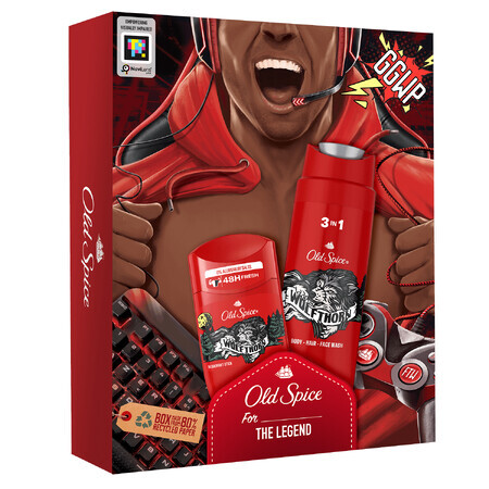 Set Old Spice Gamer, desodorante en barra, Wolfthorn, 50 ml + gel de ducha 3 en 1, Wolfthorn, 250 ml