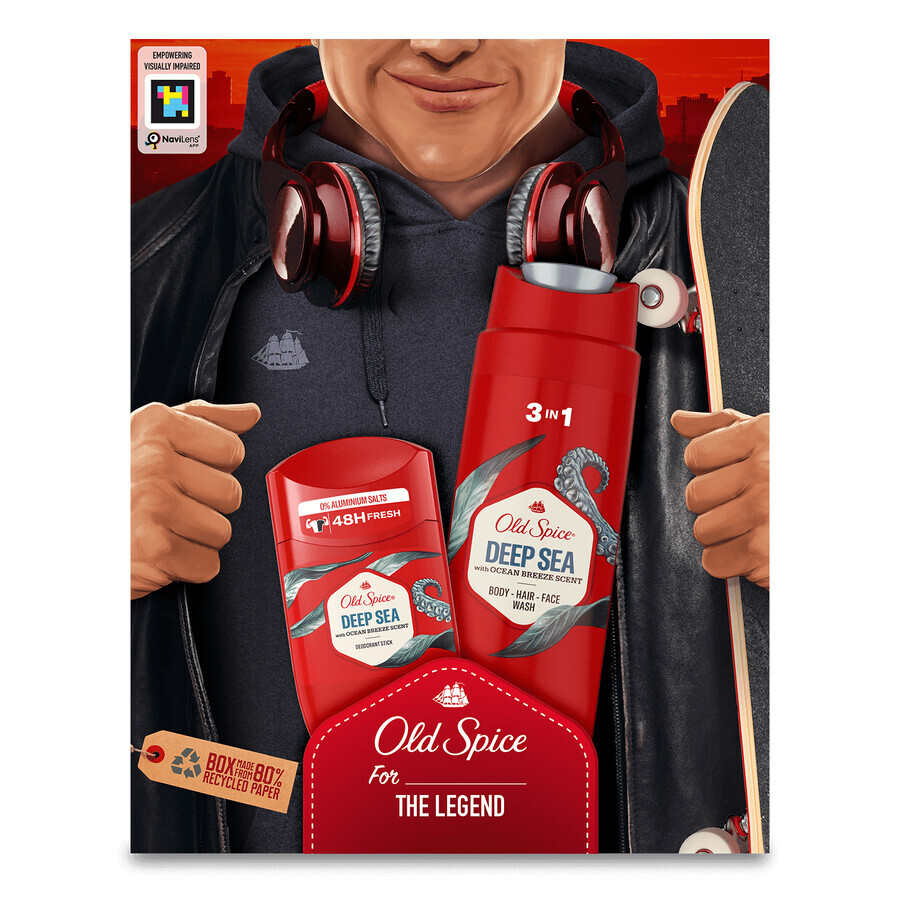 Set Old Spice Footballer, deodorante in stick, Deep Sea, 50 ml + gel doccia 3 in 1, Deep Sea, 250 ml