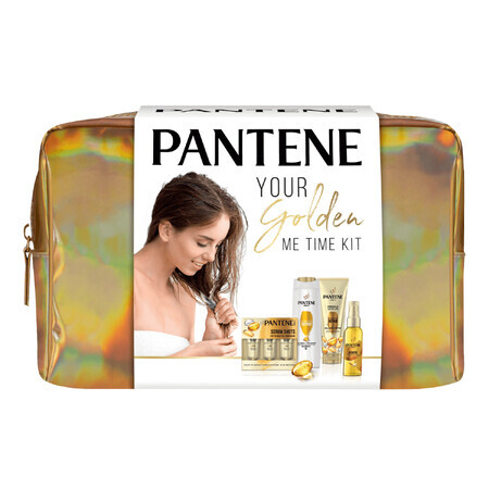 Kit Pantene Reparación Intensiva, champú, 400 ml + acondicionador, 200 ml + aceite protector, 100 ml + ampollas para el cabello, 3 x 15 ml + bolsa de maquillaje