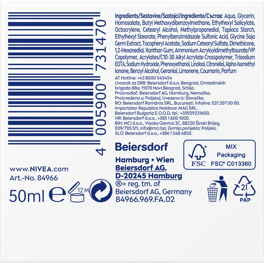 Nivea, crème anti-rides modelante 65+, jour, SPF 30, 50 ml
