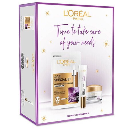 Kit L'Oreal Age Expert 55+, crema viso, 50 ml + maschera in fogli, 30 g + crema occhi, 15 ml