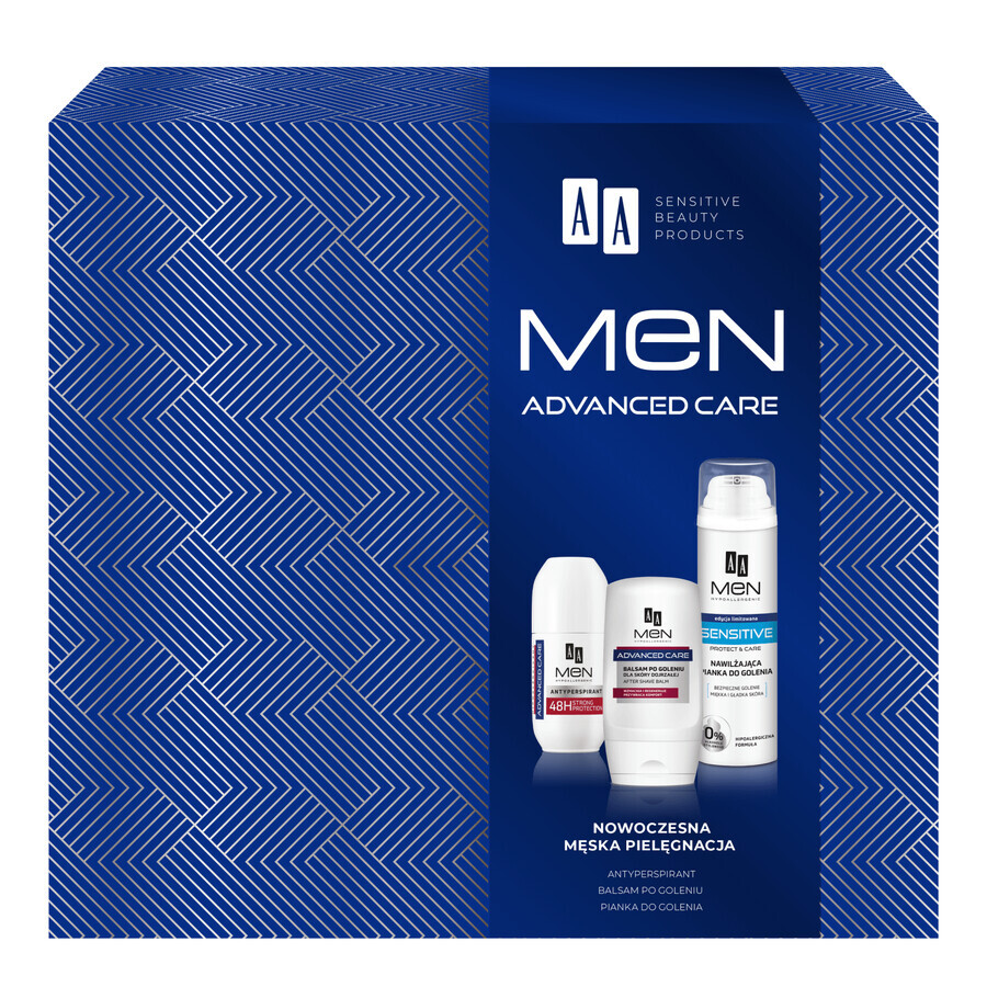 AA Men Advanced Care Men's Mature Skin Care Kit, Rasierschaum, 250 ml + Aftershave-Balsam, 100 ml + Antitranspirant, Strong Protection, 50 ml