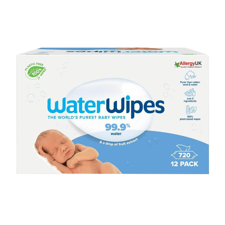 WaterWipes Bio, șervețele umede, apă, de la naștere, 12 x 60 buc