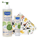 Set Mustela Bio, micellar water, no rinse, 400 ml + changing cream, 75 ml + bamboo diaper, Safari, 1 free