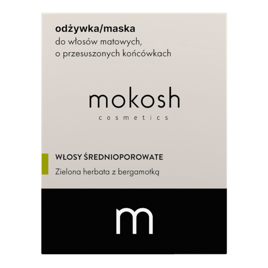 Mokosh, masque conditionneur pour cheveux ternes avec pointes sèches, thé vert à la bergamote, 180 ml